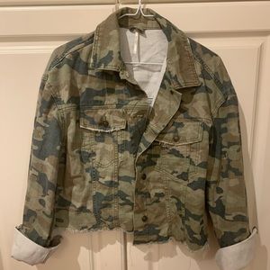 Free people camo denim cropped jacket